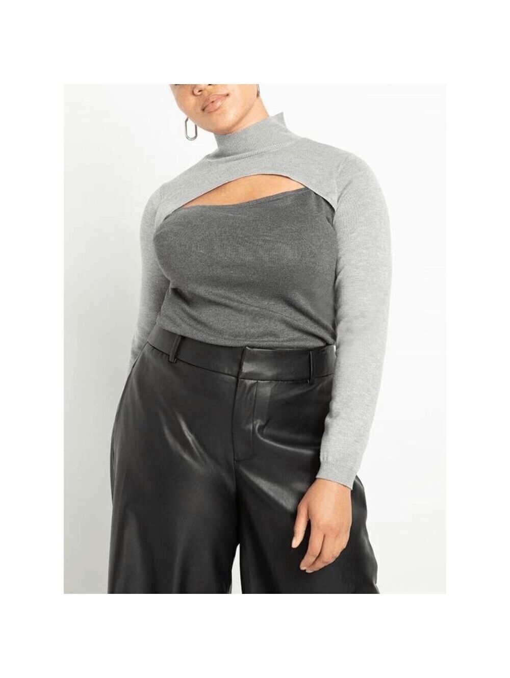 Eloquii Gray Colorblock Mock-Neck Sweater Plus Size US 26/28